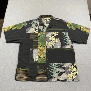 Tommy Bahama Hawaiian Shirt Mens Large Relax 100% Silk Patchwork Floral Black - Picture 1 of 18