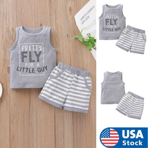 Toddler Baby Boy Clothes T-Shirt Outfits Clothes Sleeveless Tops Striped Shorts - Picture 1 of 13