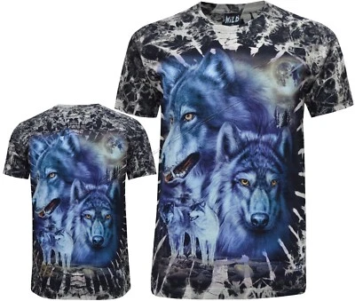 Tie Dye T-Shirt Wolves under a Full Moon Wolf Pack Forest Glow in Dark by Wild - Image 1 of 3