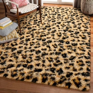 Amearea Fluffy Leopard Rug, Premium Cheetah Print Rugs, Soft 3x5 Feet, Khaki  - Picture 1 of 7