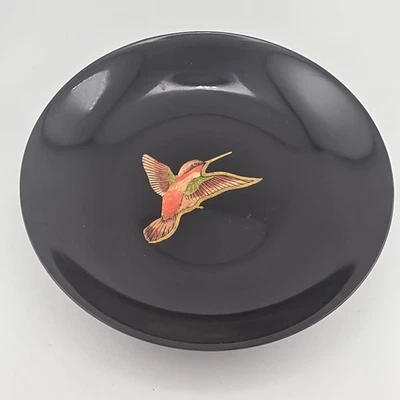 VTG Couroc Monterey CA Plate Black Lacquer Brass Hummingbird Inlay Decorative - Image 1 of 4