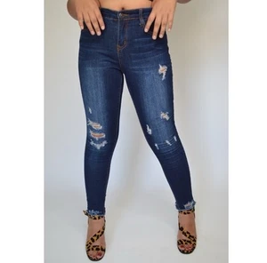 Q17 Women Blue Distressed Skinny Ripped Summer Jeans Size 15 Cotton Blend - Picture 1 of 6