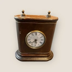 Used Vintage-Style Mantel Clock – Leather Look – Working – Sold As Seen - Picture 1 of 9