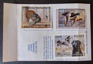 RW66 - 1999 Federal Duck Stamp on Illinois Resident Hunting License - Picture 1 of 2