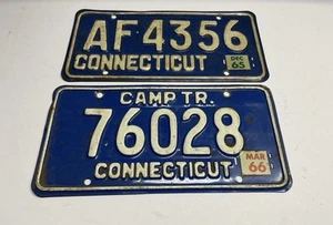 Vintage 1965 & 1966 Connecticut License Plates ~ Very Nice Original Condition ~ - Picture 1 of 2