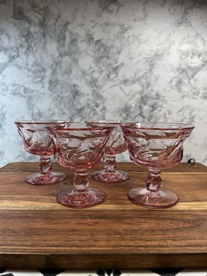 Винтажные розовые бокалы для шампанского Fostoria высотой 4 дюйма набор из 4 - Изображение 1 из 4