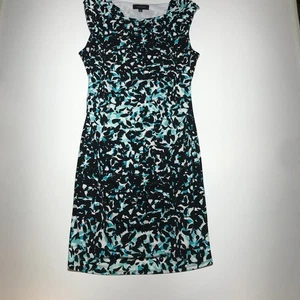 Larry Levine Dress Womenx XL Sheath Midi Beautiful Drape Blue Black White Print - Picture 1 of 14