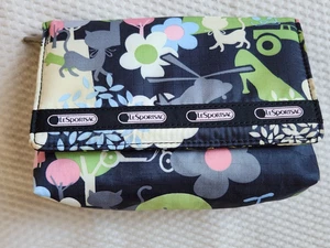 LeSportsac Rosa Verde Negro Floral Nylon Bolsa Cosmético Maquillaje Artículos de Aseo Bolsa Estuche - Imagen 1 de 7