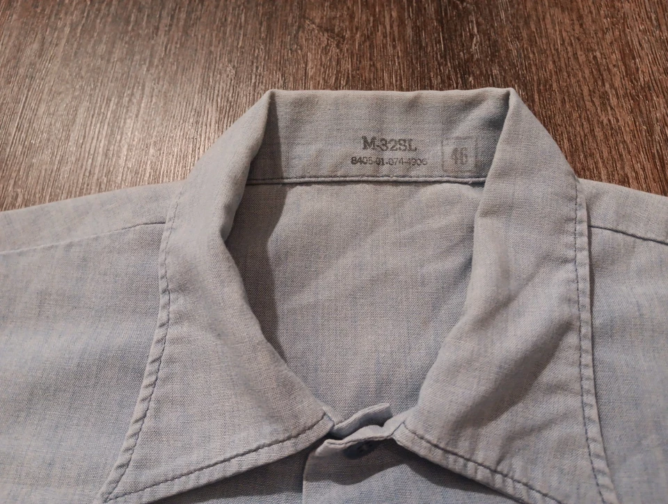 Vintage 60s USN Chambray Long Sleeve Shirt Size M Navy Military M-32SL SZ. 46 - Image 1 of 4