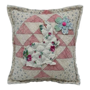 NEW Handmade Bunny & Flower Pillow Vintage Quilt Chenille Bedspread Easter - Picture 1 of 9