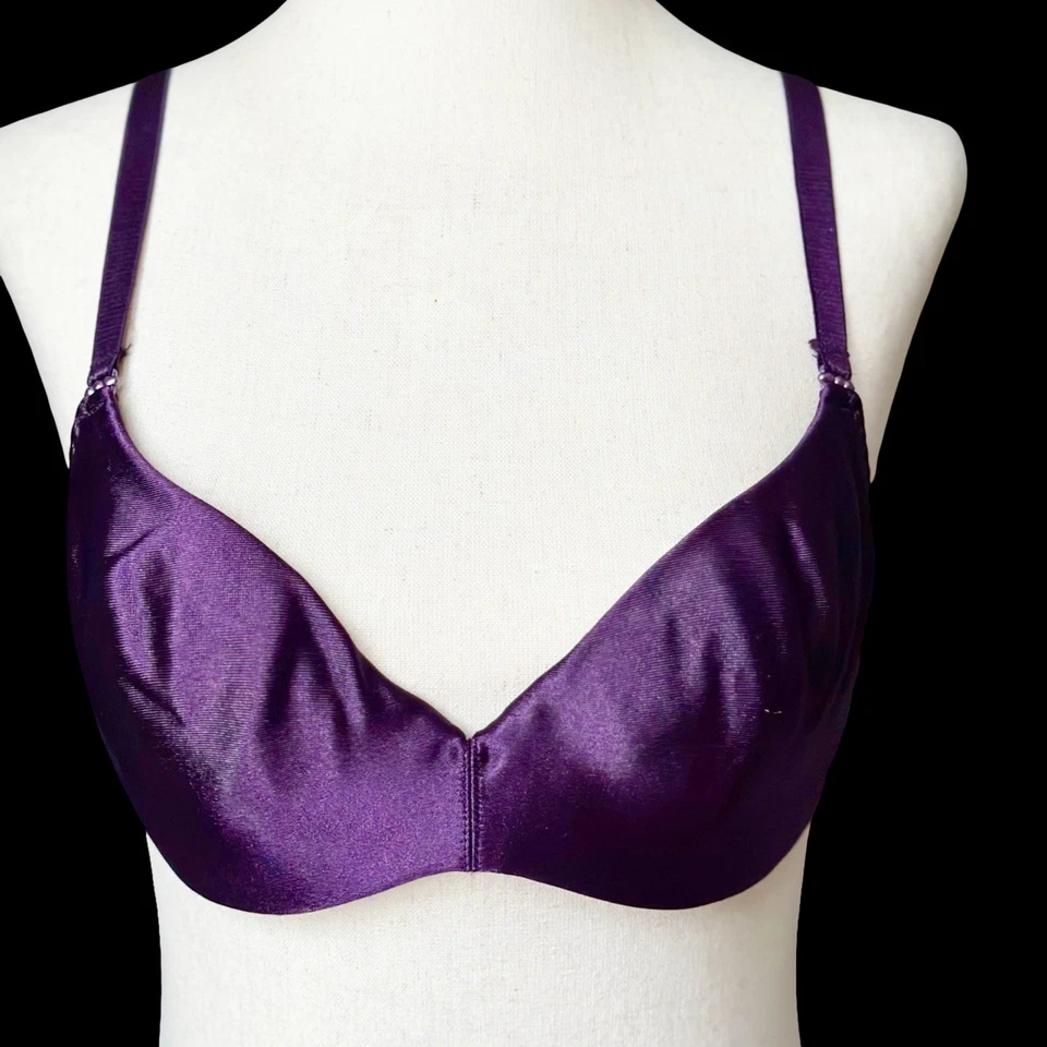 Sutiã vintage 80’s 1980’s Maidenform francês demi cetim brilhante 36A roxo Hollywood Glam - Imagem 1 de 4