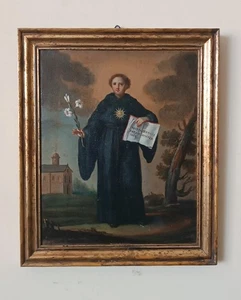 Antico dipinto olio su tela- XVIII secolo -SAN NICOLA DA TOLENTINO - Imagen 1 de 11