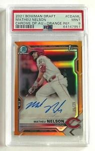 2021 Bowmam Chrome Matheu Nelson 1st Auto True Orange /25 Reds PSA 9 - Picture 1 of 2