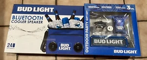Bud Light 24-Can Insulated Cooler Bag Bluetooth Stereo Speakers Cards Opener Lot - Picture 1 of 6