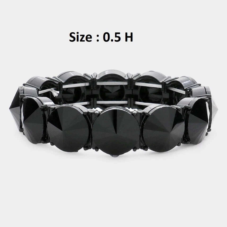 Round Crystal Rhinestone Statement Bracelet Stretch Bangle Cocktail Wedding Prom - Image 1 of 1