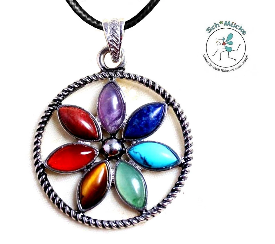 Halskette Natursteine 7 Chakren Hinduismus Amulett Glücksbringer Geschenkidee - Bild 1 von 1