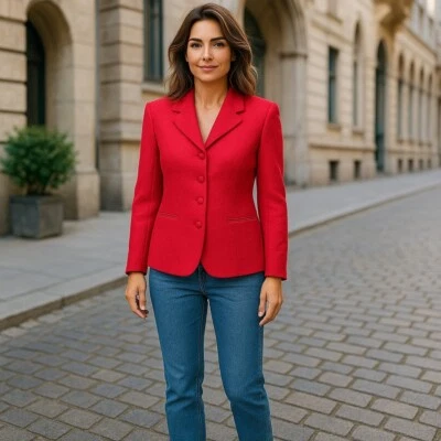 Chaqueta Brooks Brothers 14 Mujer Roja Profesional Básica Lana Cuello Botón Foto 1 de 4