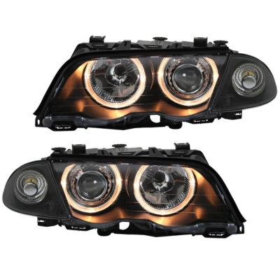 Scheinwerfer Set Klarglas Angel Eyes für BMW E46 Limo Bj. 98-01 Schwarz - Bild 1 von 4