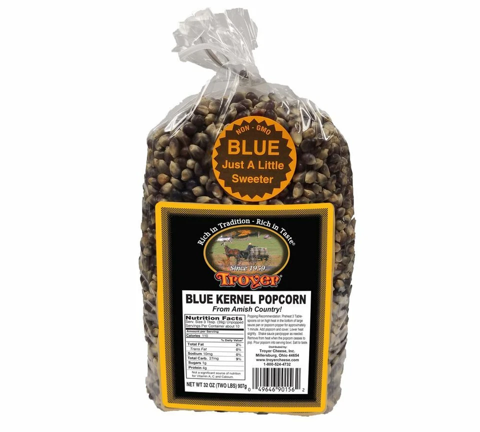 Amish Popcorn Gluten Free NON GMO Blue Kernel Popcorn 2 lb Bag Troyer Farms - Image 1 of 1