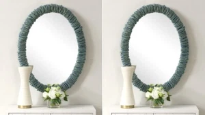 TWO MODERN BONAIRE 35" CERAMIC WALL VANITY MIRRORS UTTERMOST 08183 - Picture 1 of 6