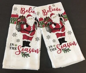 Weihnachten Küchentücher Believe In The Season Weihnachtsmann 100% Baumwolle 2er Set - Bild 1 von 5