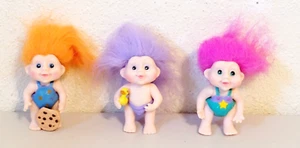 Vintage 1991 Applause Magic Babies 3 Piece Troll Dolls with Cookie & Duckie 3" - Picture 1 of 4