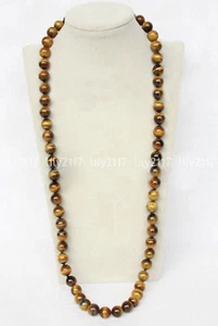 Genuine Natural 6/8/10/12mm Yellow Tiger's Eye Gemstone Round beads Necklace 36" - Picture 1 of 6
