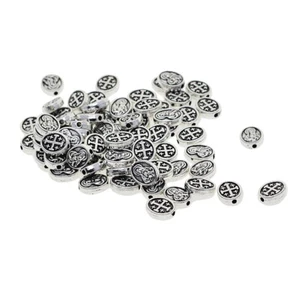 50x Tibetan Alloy Mary Cross Oval Spacer Beads for DIY Jewelry Making - Picture 1 of 10