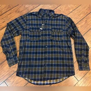 FX Fusion Flannel shirt men’s Medium corduroy plaid blue yellow button up cotton - Picture 1 of 9