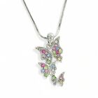 Three Multicolor Butterflies Pendant Made With Swarovski Crystal Necklace Chain