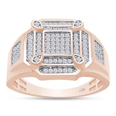 1/4ct Natural Round Diamond Mens Square Engagement Ring 10K Solid Rose Gold - Image 1 of 4