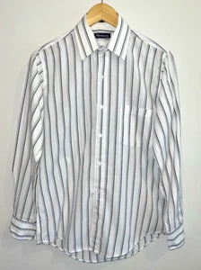 Wentworth Striped Dress Shirt - Men Sz 14 1/2 - 32-33 Long Sleeve - White Gray - Picture 1 of 14