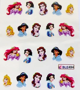 Calcomanía de agua Pegatina 494 de arte en uñas princesa niñas jazmín bella ariel bella niña - Imagen 1 de 1