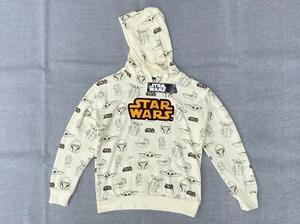 Disney Star Wars Boys M Beige Mandalorian Baby Yoda Grogu Kids Hoodie Sweatshirt - Picture 1 of 4