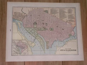1895 ANTIQUE MAP OF CITY OF WASHINGTON / VERSO BALTIMORE MARYLAND - Picture 1 of 10