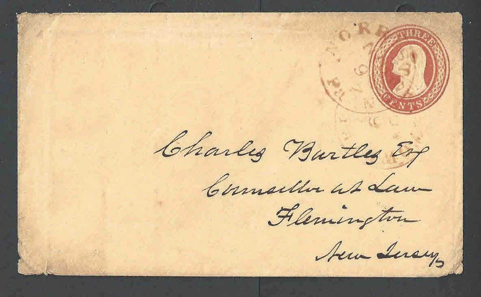 1853 U2 Used Entire 3c Red On Buff Die 1 Size 7 Norristown Pa Red Cancel - Image 1 of 1