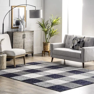 nuLOOM Aisha Buffalo Plaid Area Rug in Navy Farmhouse/Country Plaid Design - Picture 1 of 7