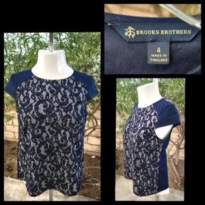 $99.50 size 4 women BROOKS BROTHERS  cap sleeve blue lace  gigham shirt small - Picture 1 of 17