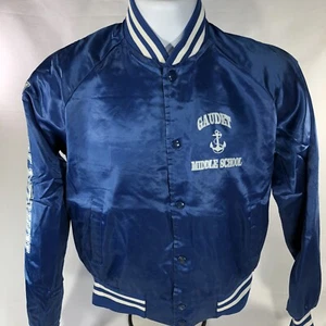 VTG GAUDET MIDDLE SCHOOL MIDDLETON VARSITY JACKET YOUTH MEDIUM SNAP BUTTON BLUE - Picture 1 of 16