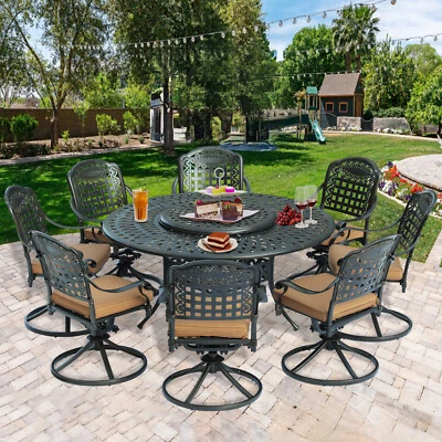 9 шт. обеденный набор для патио, уличный обеденный стол с Lazy Susan, поворотные стулья - Изображение 1 из 4