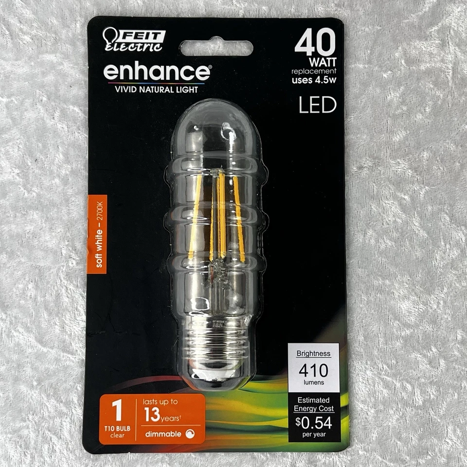 Feit Electric 4.5w LED - BPT1040/927CA - E26 Base - Soft White T10 Bulb - New - Image 1 of 2