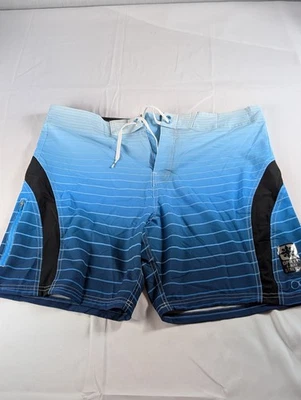 OP 男式 36 板短裤蓝色长条纹 OPFLEX 4 路弹力泳裤 — 第 1/4 张图片