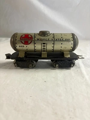 Marx O Scale 8 Wheel Metal Tin Litho Santa Fe Middle States Oil Tank #553 LOT 7 - Image 1 of 4