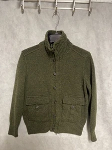 Banana Republic Sweater Men L Olive Fisherman Knit Nordic Zip Button Jacket Heav - Picture 1 of 8