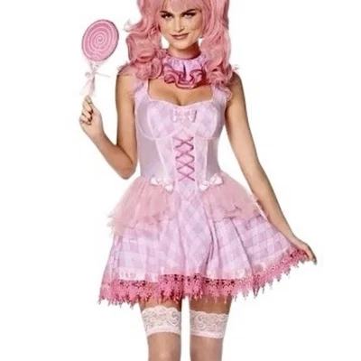 Spirit Halloween | Women’s Pink Pastel Clown Dress Costume - Dress + Collar ONLY - Image 1 of 4
