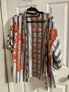 THML Boho Striped & Embroidered Cardigan Top Open In Front Women’s Size Large - Picture 1 of 9