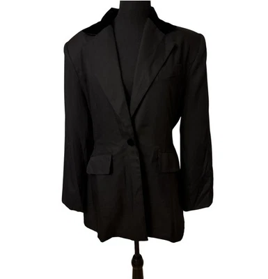 Vintage TOGETHER Women’s 80’s Gorgeous Tuxedo Jacket Black Velvet Size 14 RARE - Image 1 of 4
