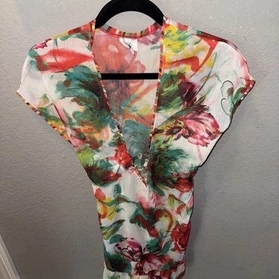 Women’s Becca by Rebecca Virtue Sheer Multicolor Floral Swim Cover Up Dress XS-S - Image 1 of 4