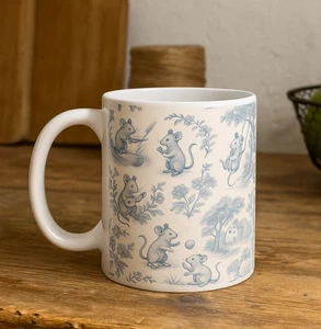 Toile de Jouy Mice Mug, Country Style Decor, Tea/Coffee Cup, cottagecore, Gift - Picture 1 of 3