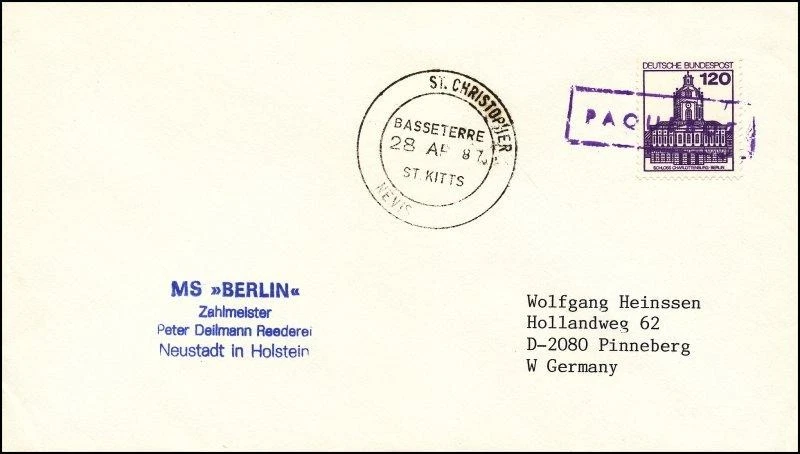 Paquebot MS 柏林 Neustadt 德国 通过 圣克里斯托弗 Basseterre 圣基茨尼维斯 — 第 1/1 张图片